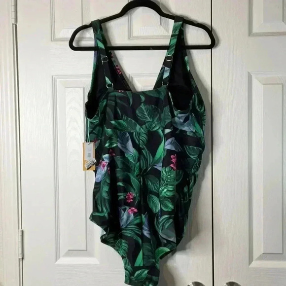 Kona Sol Women's Full Coverage Tummy Control Tie-Front One Piece Swimsuit Sz 24 - Picture 8 of 10